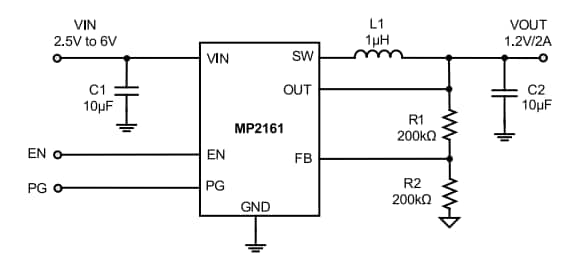 Application Circuit Diagram - Monolithic Power Systems (MPS) MP2161 Synchronous Step Down Switchers